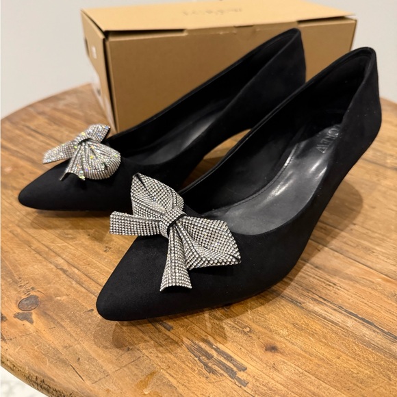 J. Crew Black Heels with Silver Embellished Bow - Picture 2 of 4